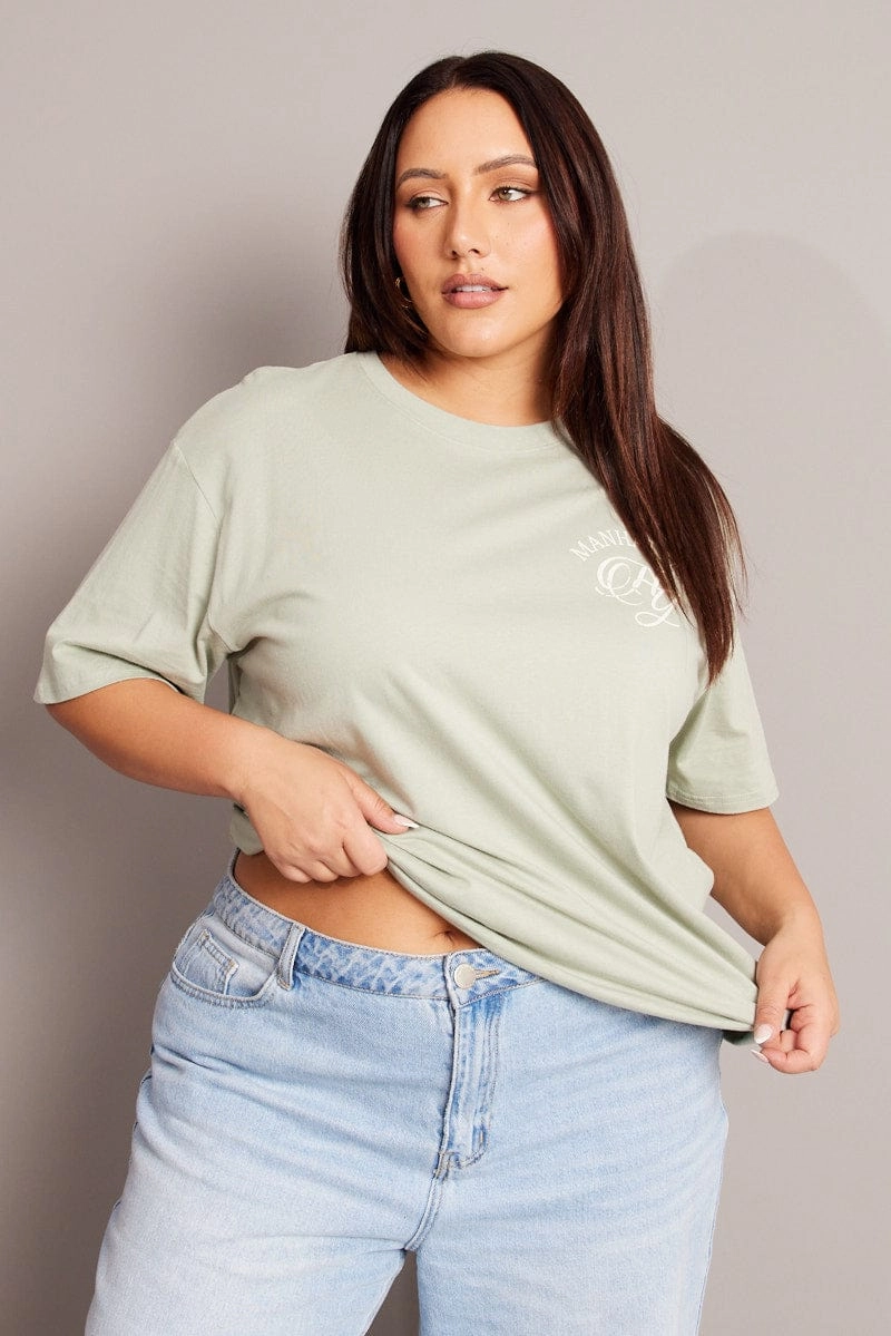 Green Graphic T-shirt Short Sleeve Crew Neck Plus size confidence
