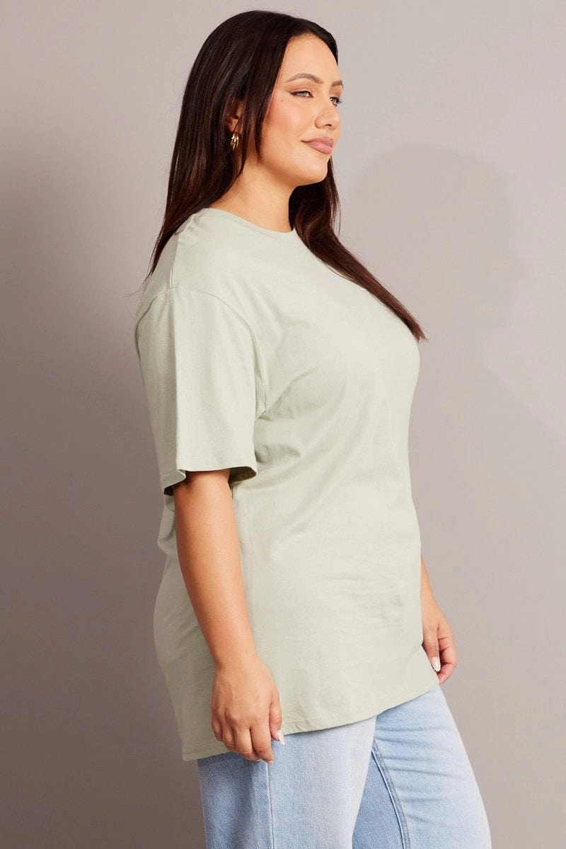 Sleek Waistband Green Graphic T-shirt Short Sleeve Crew Neck