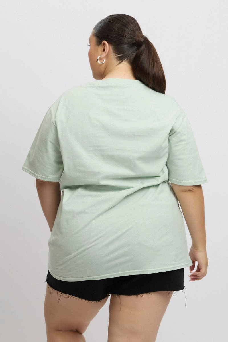 Green Graphic T Shirt Short Sleeve Crew Neck Elegant