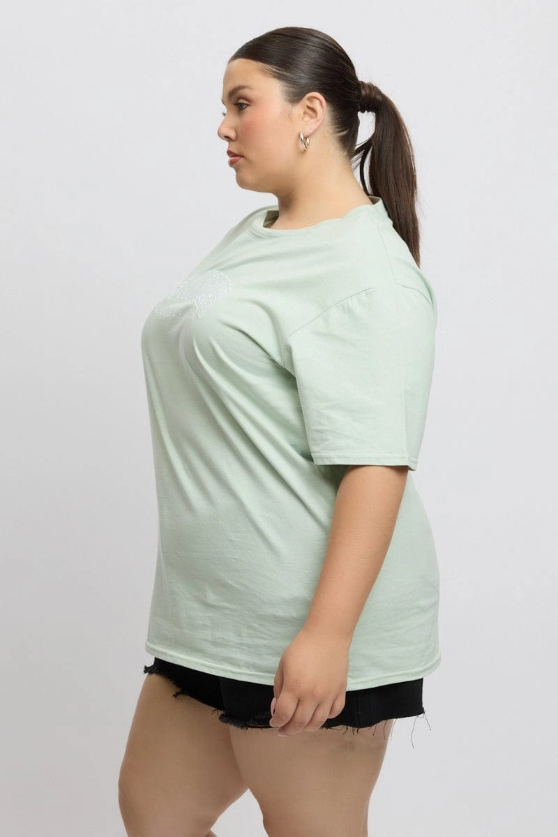 Green Graphic T Shirt Short Sleeve Crew Neck Fashion Essential Short sleeved breeziness