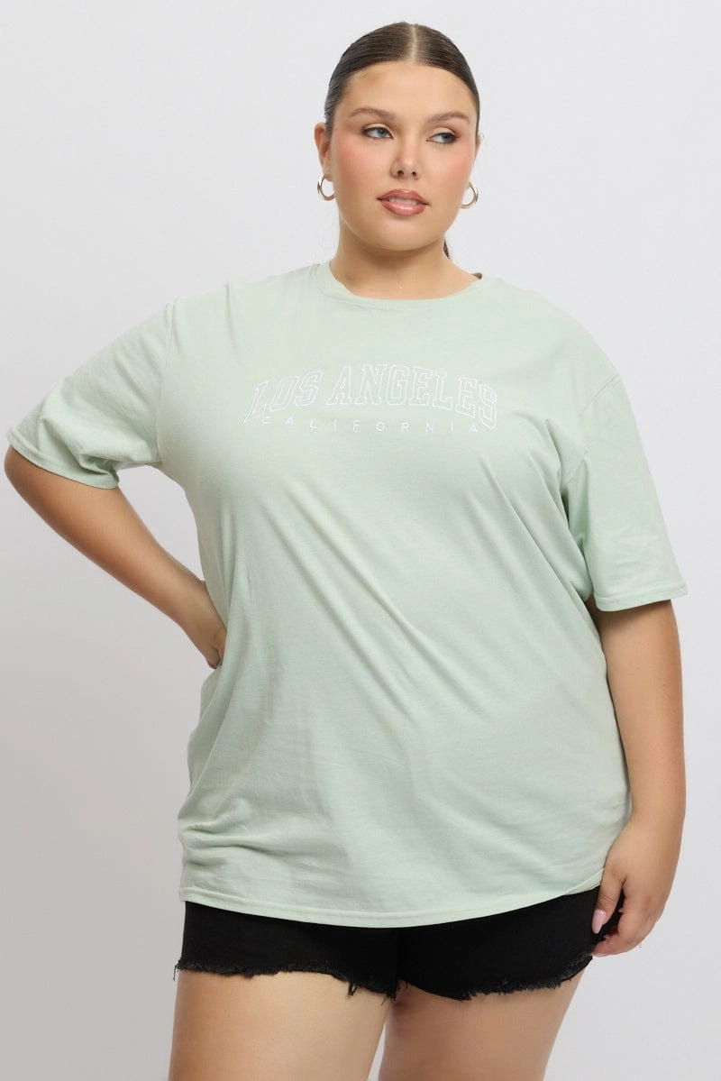 hiking clothes Ultra Soft Texture Green Graphic T Shirt Short Sleeve Crew Neck