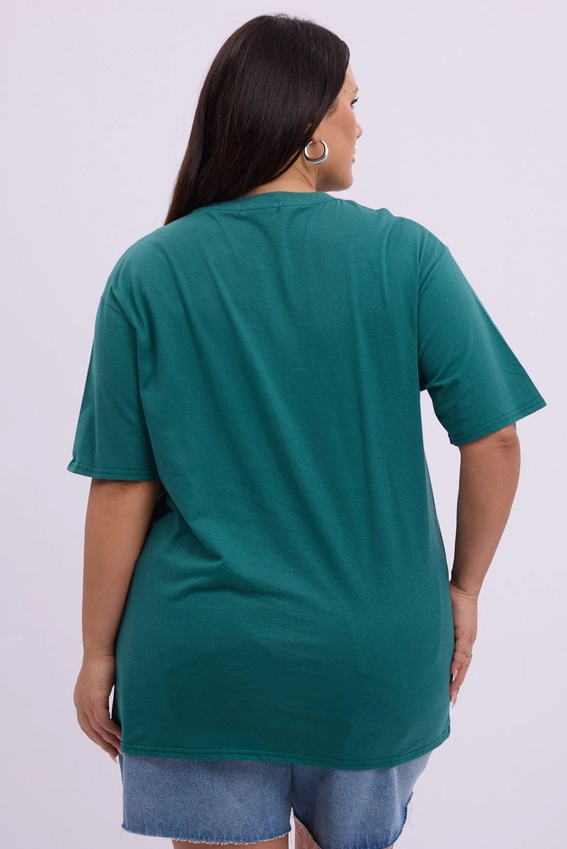 Green Graphic T shirt Short Sleeve Crew Neck Perfect Layer Wear