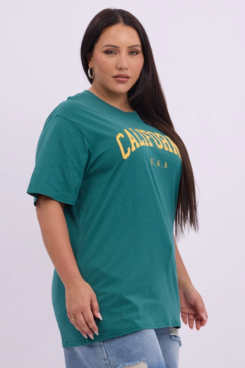 Green Graphic T shirt Short Sleeve Crew Neck Autumn coziness Comfy Active Fit