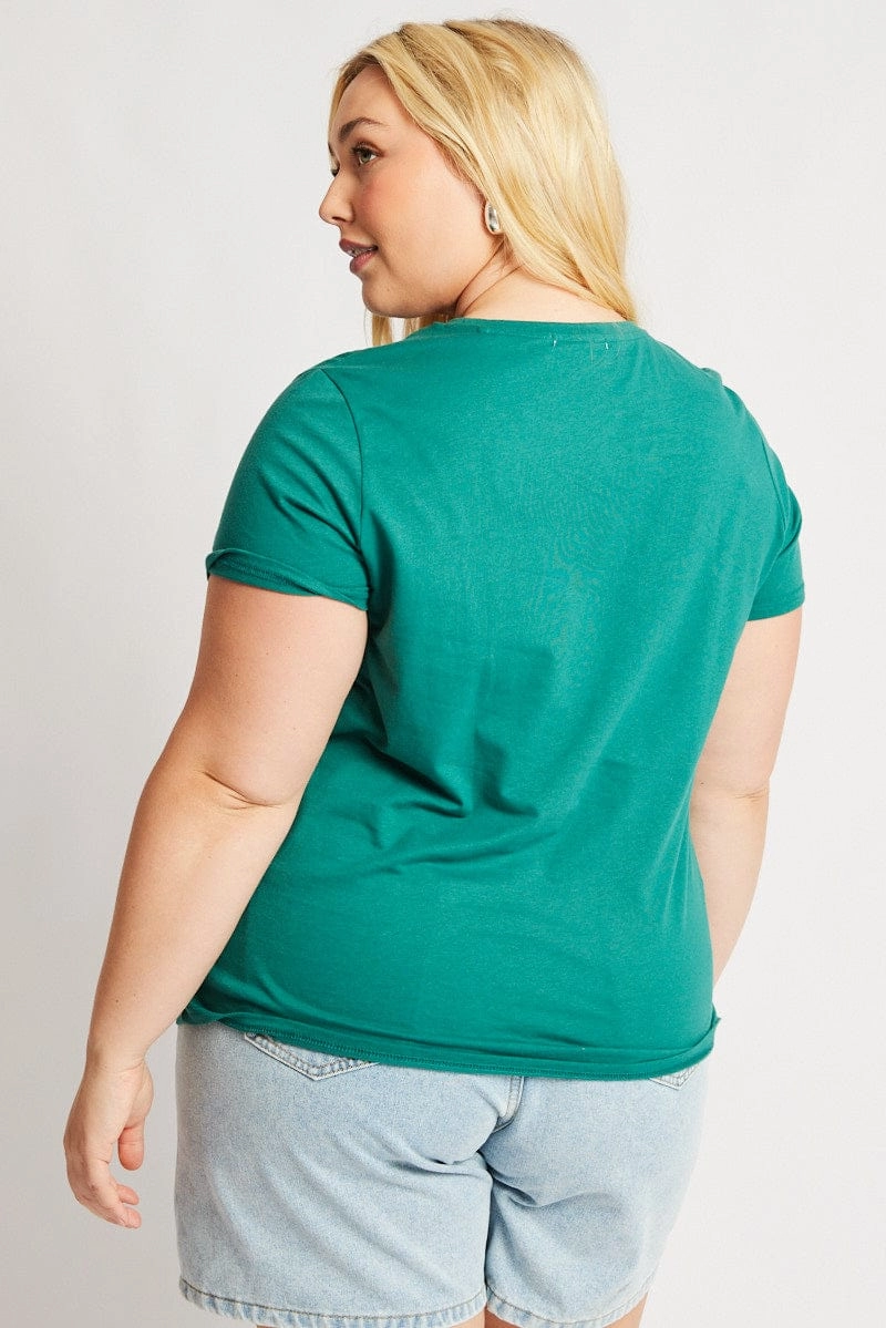 Green Graphic Tee Short Sleeve Crew Neck Circular Knit Construction short sleeved