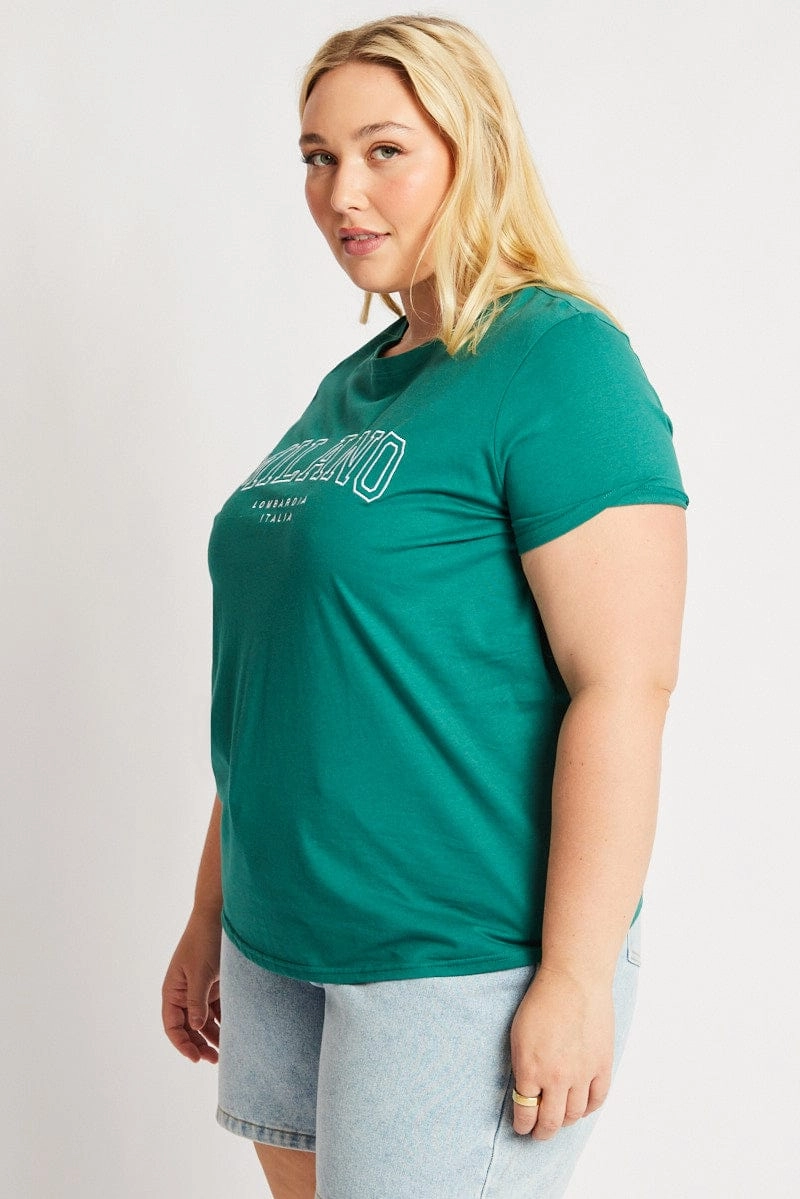 Green Graphic Tee Short Sleeve Crew Neck Fashion-Ready Edgy