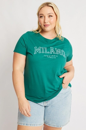 Green Graphic Tee Short Sleeve Crew Neck mix and match