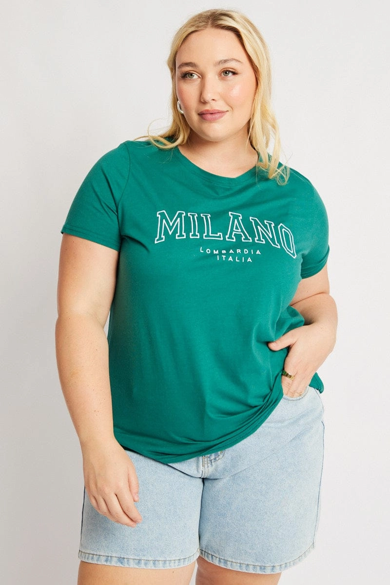 Green Graphic Tee Short Sleeve Crew Neck mix and match