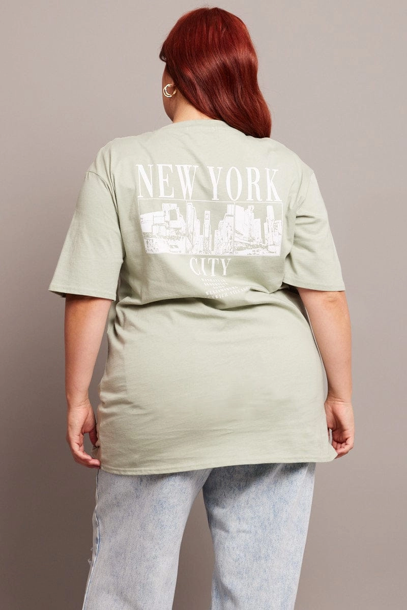 Bright and Bold Cozy Layer Green Graphic Tee Short Sleeve Relaxed Crew Neck