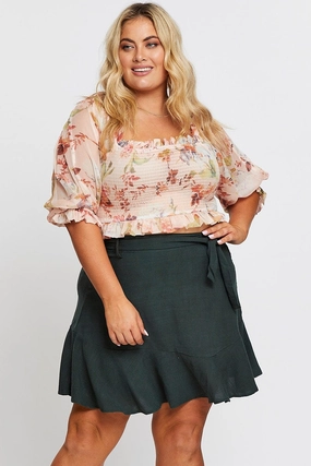 Green High Waist Linen Blend Belted Skirt Shopping Trip Fashion Details