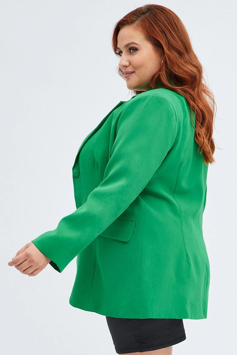 Green Long Sleeve Blazer Two Button Lined Weather Ready