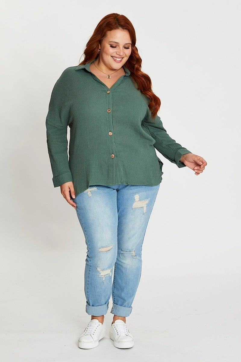 High-Quality Material Green Long Sleeve Hunter Green Cotton Crush Shirt
