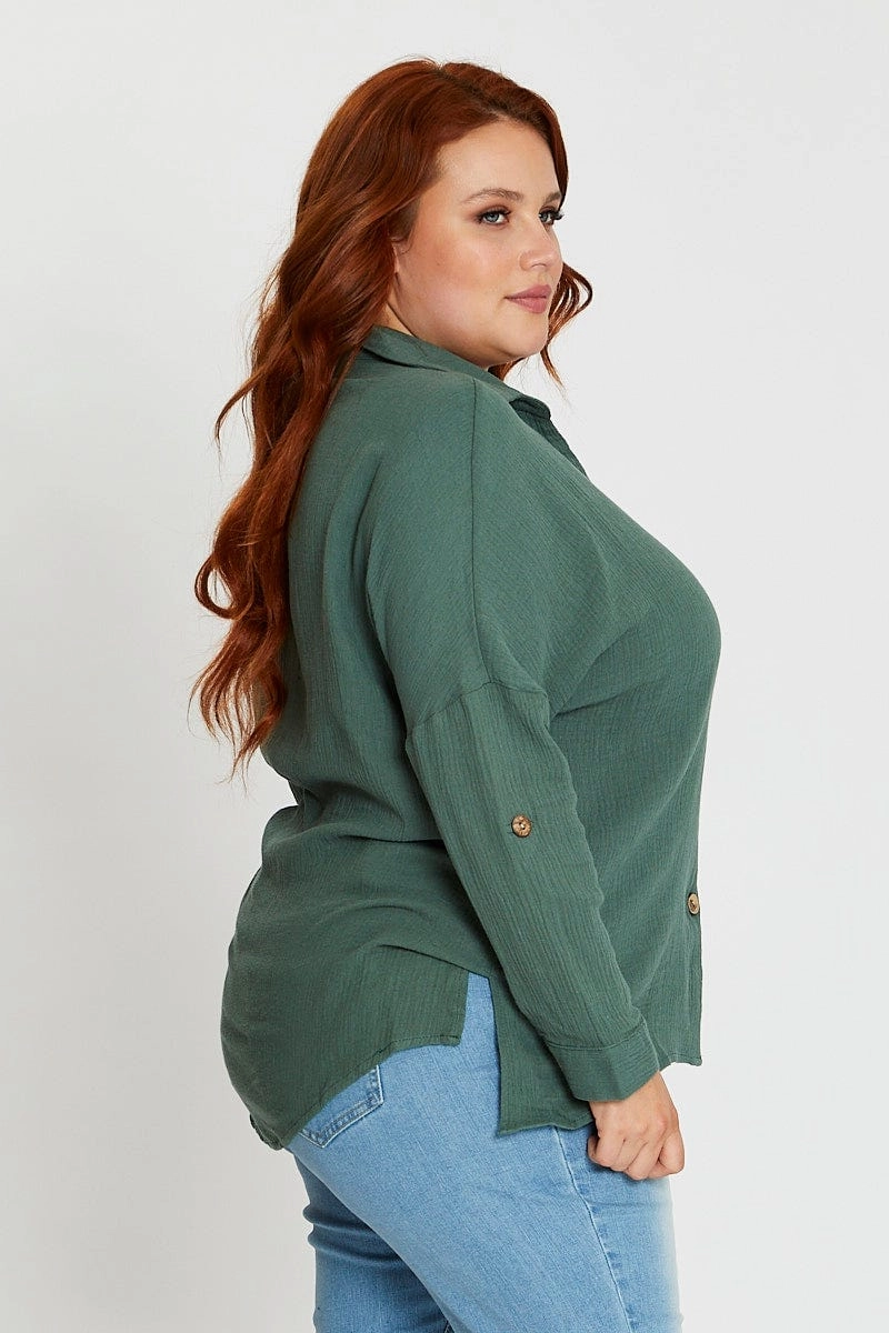 Timeless Style Wrinkle-Resistant Green Long Sleeve Hunter Green Cotton Crush Shirt