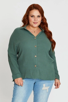 Chilly Weather Wear Green Long Sleeve Hunter Green Cotton Crush Shirt