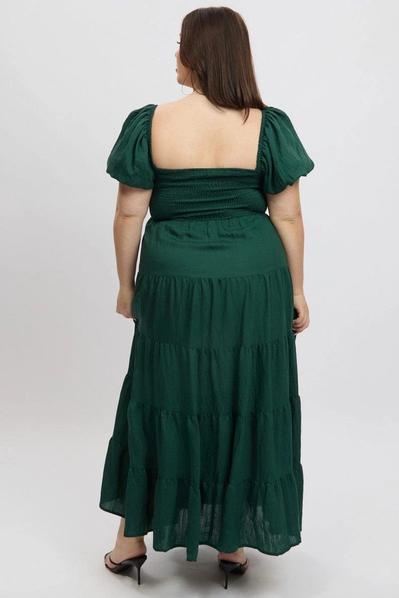 Subtle Lines Versatile Style Wear Green Maxi Dress Short Sleeve Twist Front