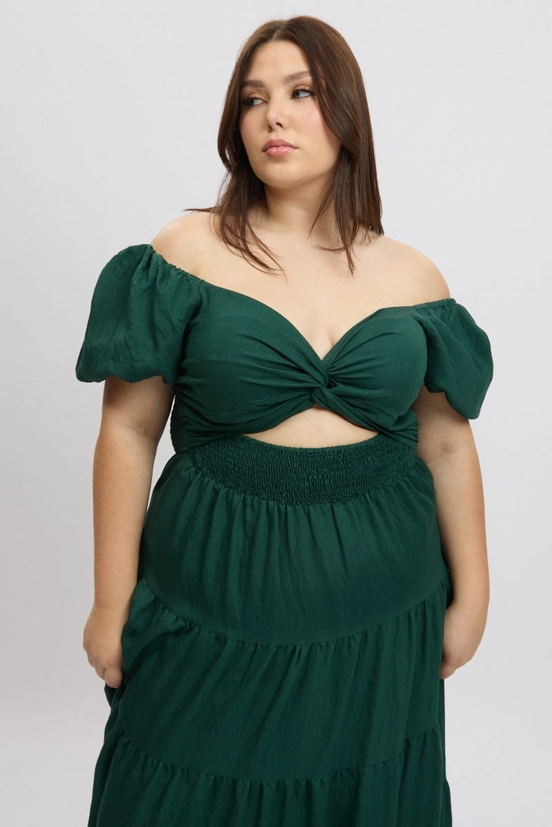 Versatile occasion dress Easy Layers Green Maxi Dress Short Sleeve Twist Front