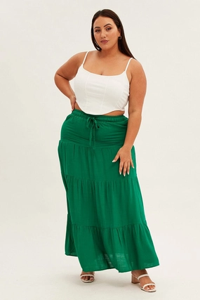 Green Maxi Skirt High Waist Tiered Oversized style light colors