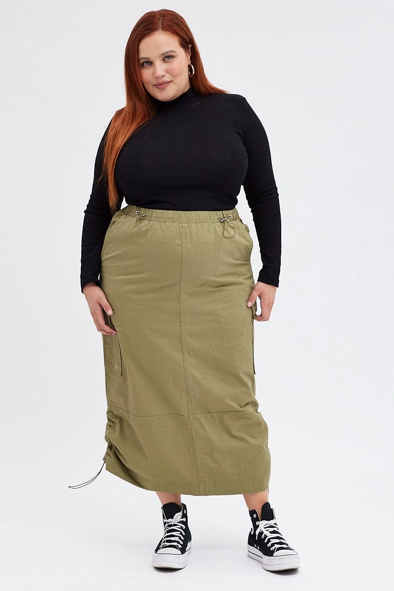 Matte Texture Green Maxi Skirt Parachute