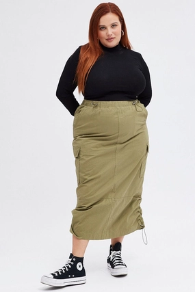 Two Tone Trim Outfit Diary Green Maxi Skirt Parachute
