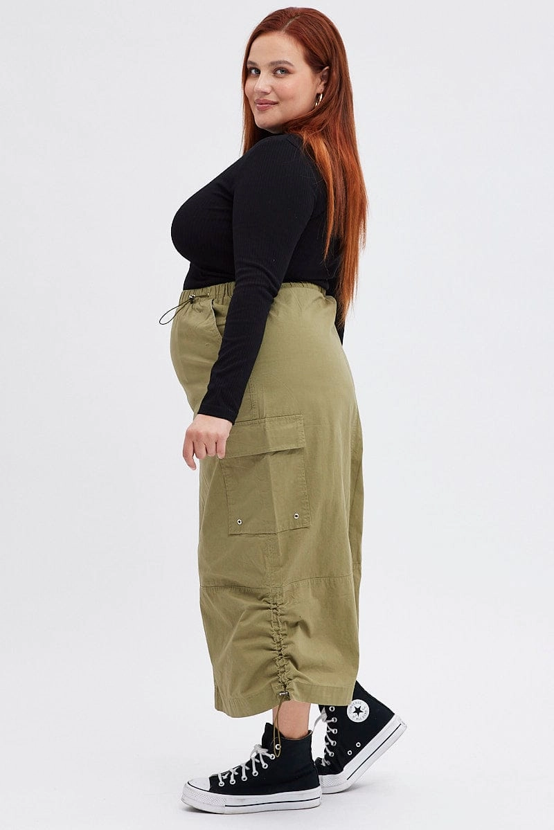 A Line Cut Transitional Wear Green Maxi Skirt Parachute