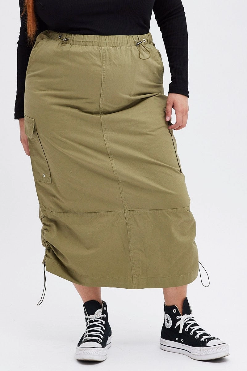 High Waist Essential Style Green Maxi Skirt Parachute