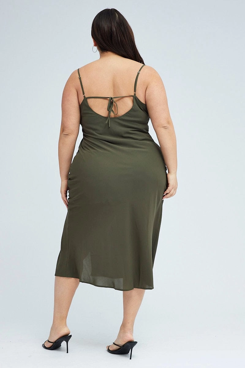 Stylish Choice Green Midi Dress Cocktail Split Side Strappy