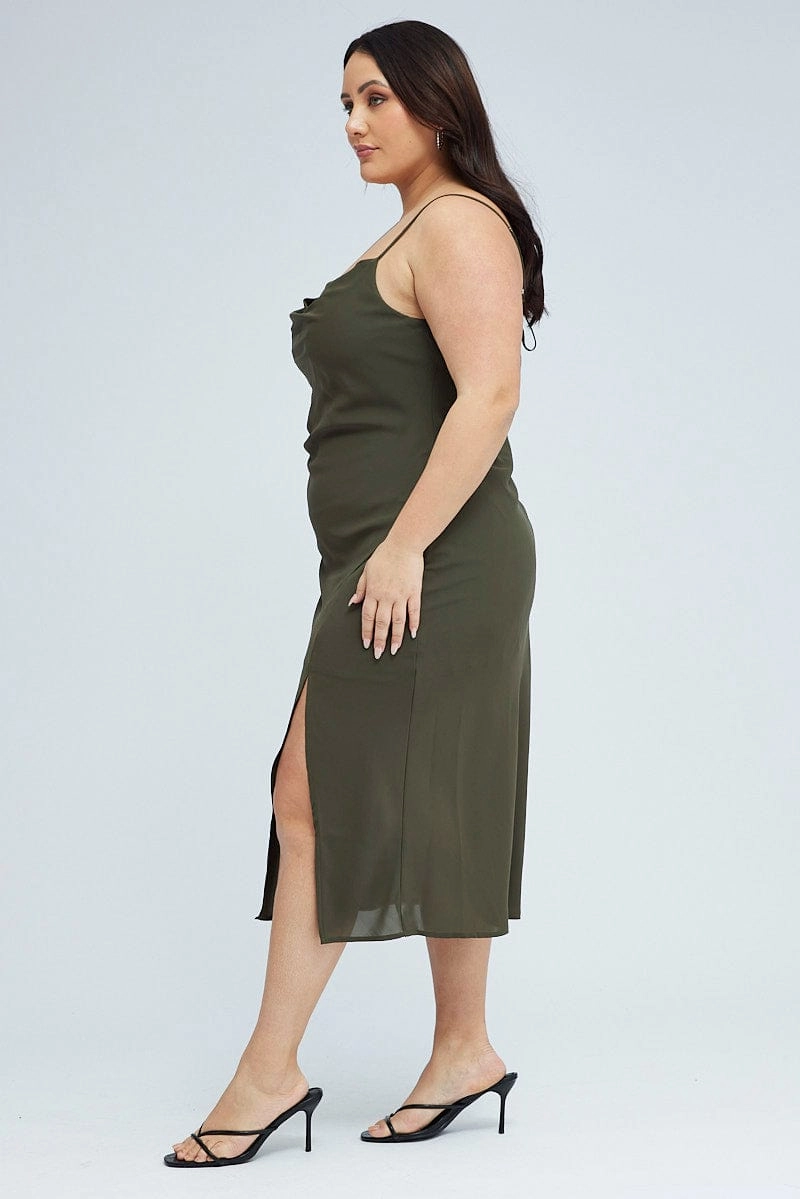 Date Ready Green Midi Dress Cocktail Split Side Strappy