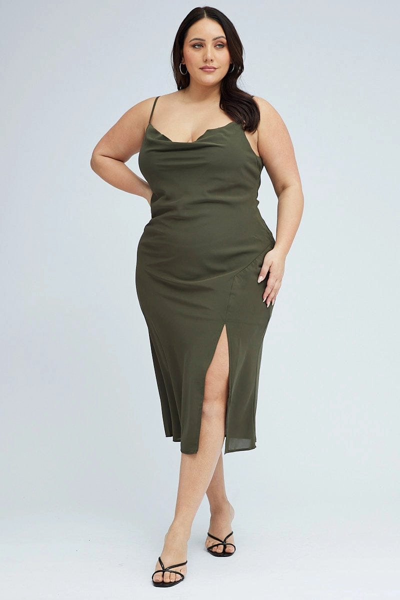 Timeless Piece Green Midi Dress Cocktail Split Side Strappy