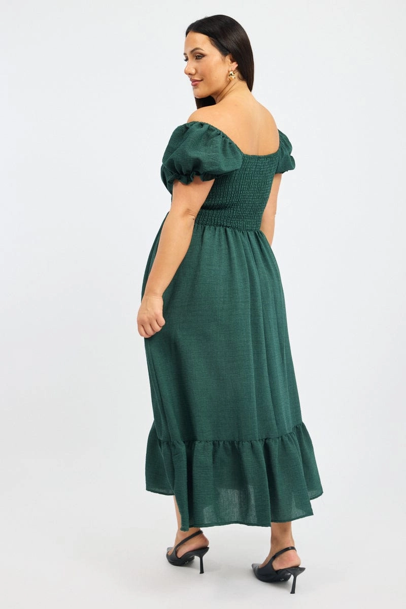 Green Midi Dress Short Sleeve Cut Out Tiered Perfect Comfort Wear AntiPillTreatment
