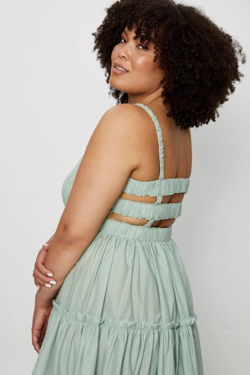 Dreamy Simplicity Green Midi Dress Square Neck Sleeveless