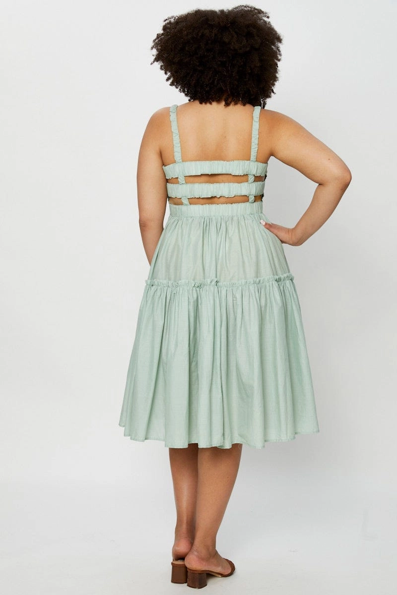 Green Midi Dress Square Neck Sleeveless Light and breezy summer dress Luxe Comfort