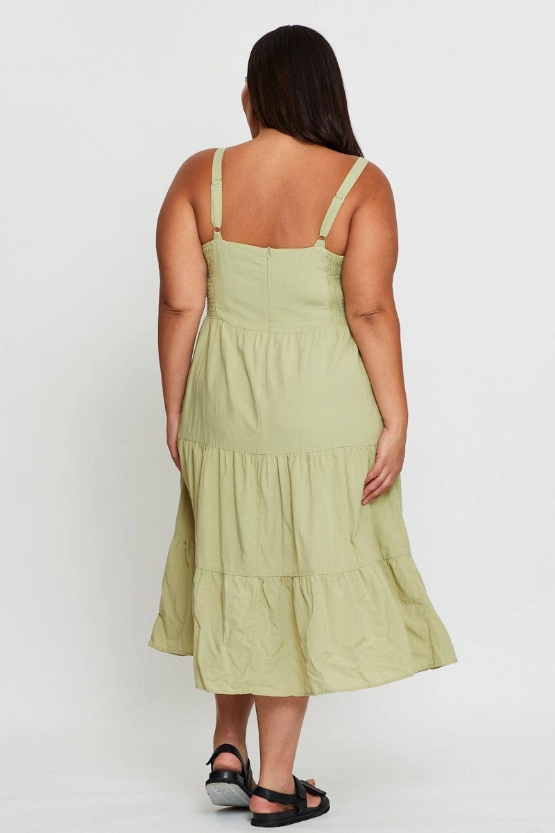 Urban Classic Green Midi Dress Square Neck Sleeveless