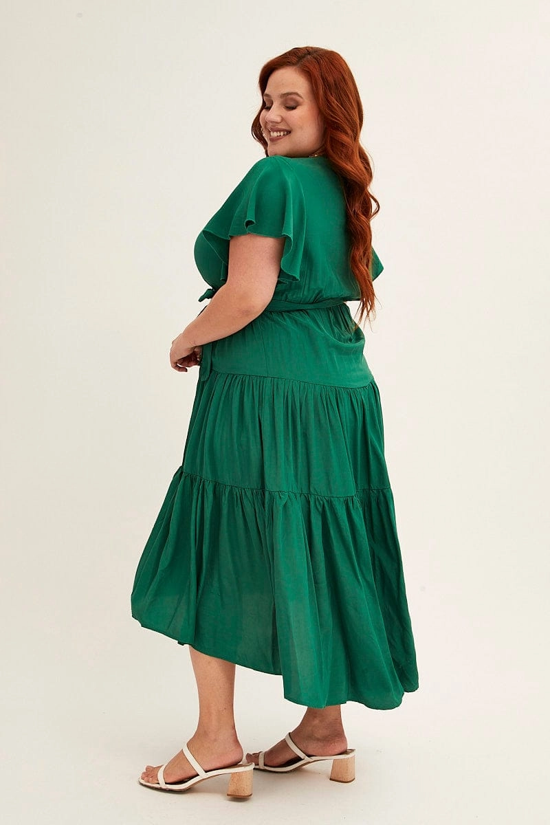 Gentle Motion Green Midi Dress V-neck Tie