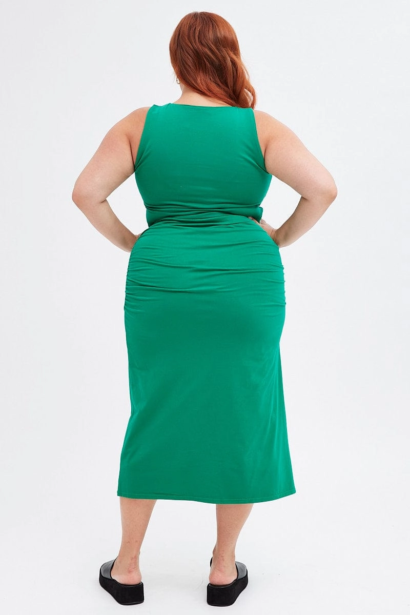 Breezy Mood Simple Motion Green Midi Skirt Elastic Waist Gather Double Layer