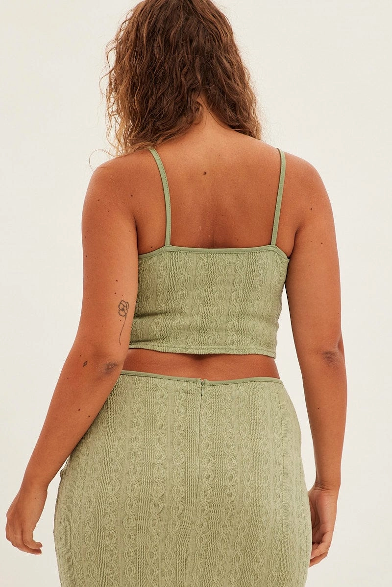 Green Midi Skirt Side Split Textured Jersey Fashion Combo Tailored Cut
