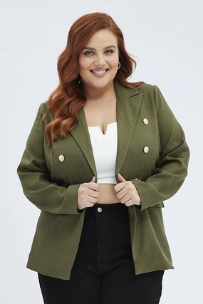 Flexible Shoulder Panels All Day Comfort Green Military Blazer Textured Long Sleeve Fully Lined