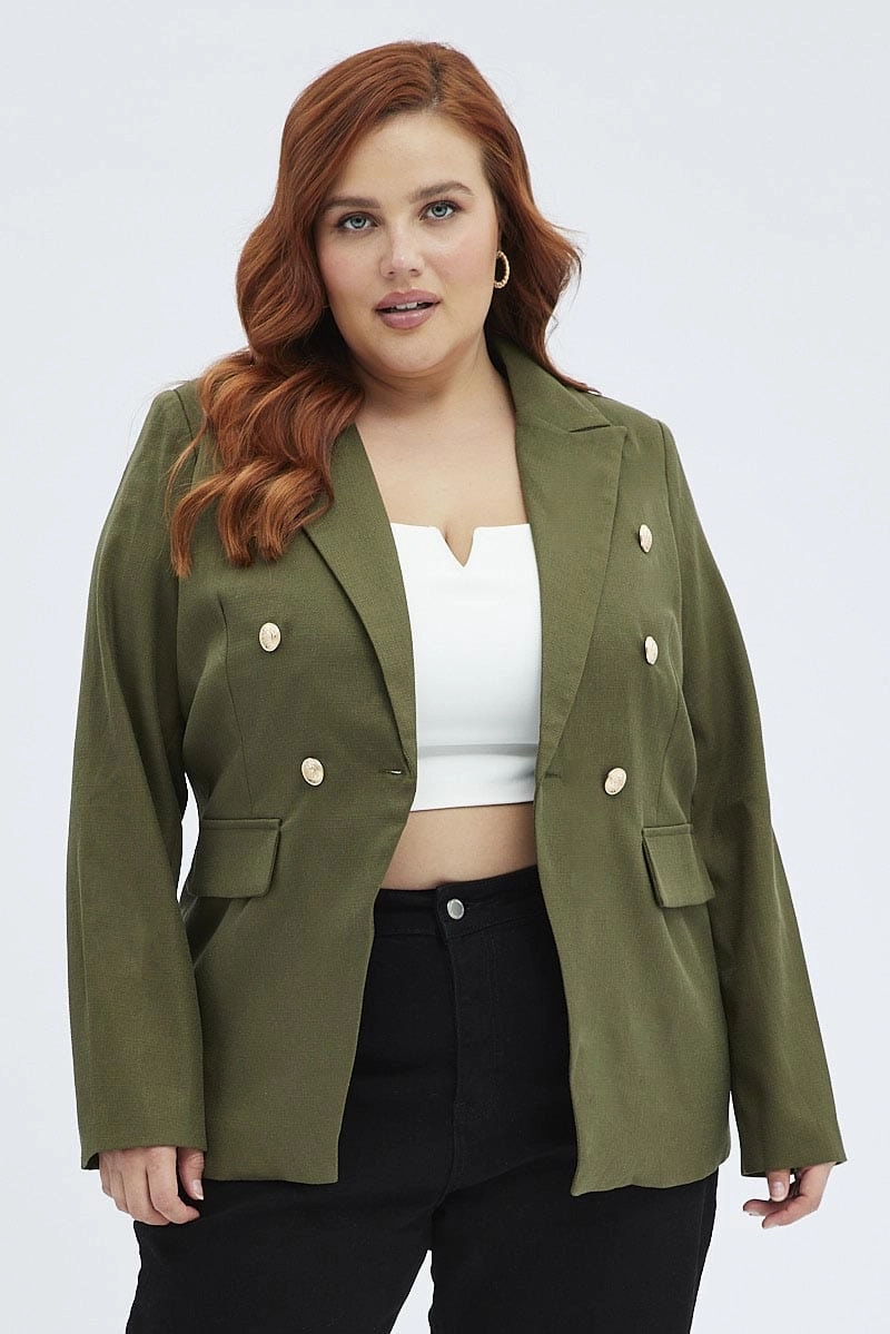 Green Military Blazer Textured Long Sleeve Fully Lined Fray Resistant Edges Streetwear vibe