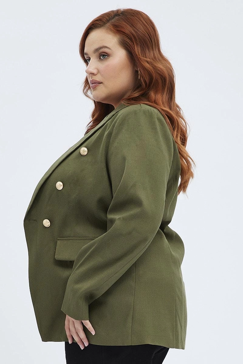 Green Military Blazer Textured Long Sleeve Fully Lined Flat Lock Stitching Double Layer Protection