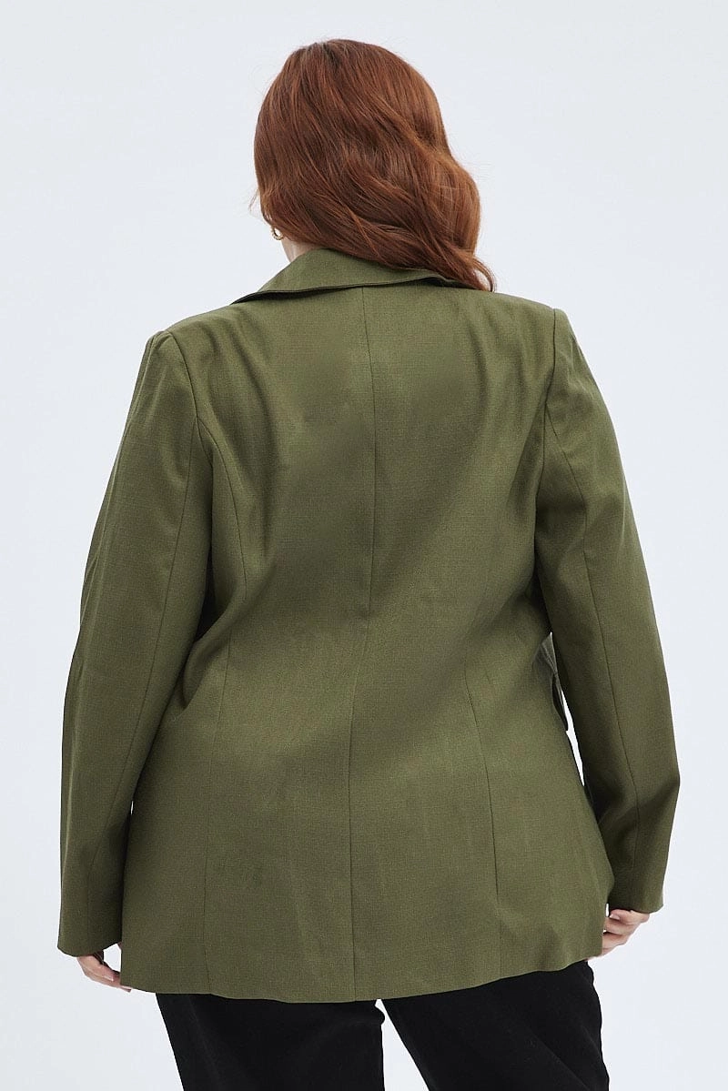 Fleece Lined Green Military Blazer Textured Long Sleeve Fully Lined