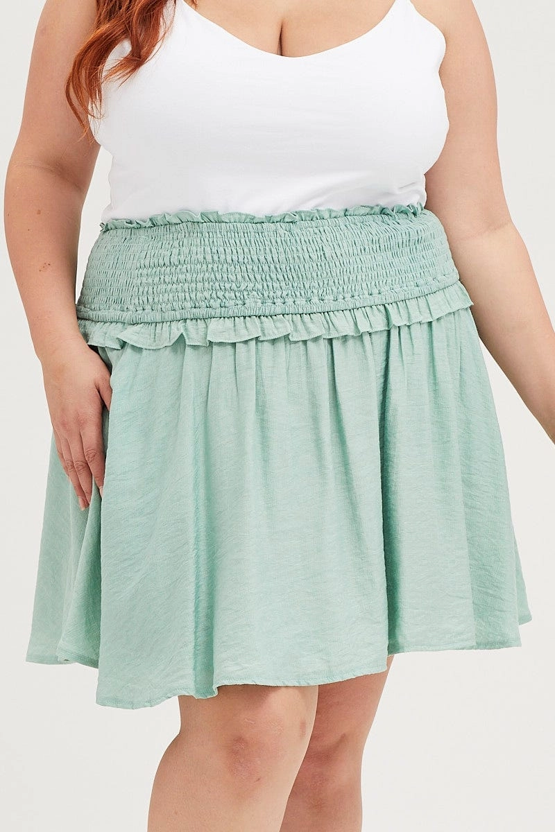 Green Mini A Line Skirt Elastic Waist Cruise Attire Neutral palette