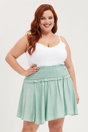 Green Mini A Line Skirt Elastic Waist Cruise Attire