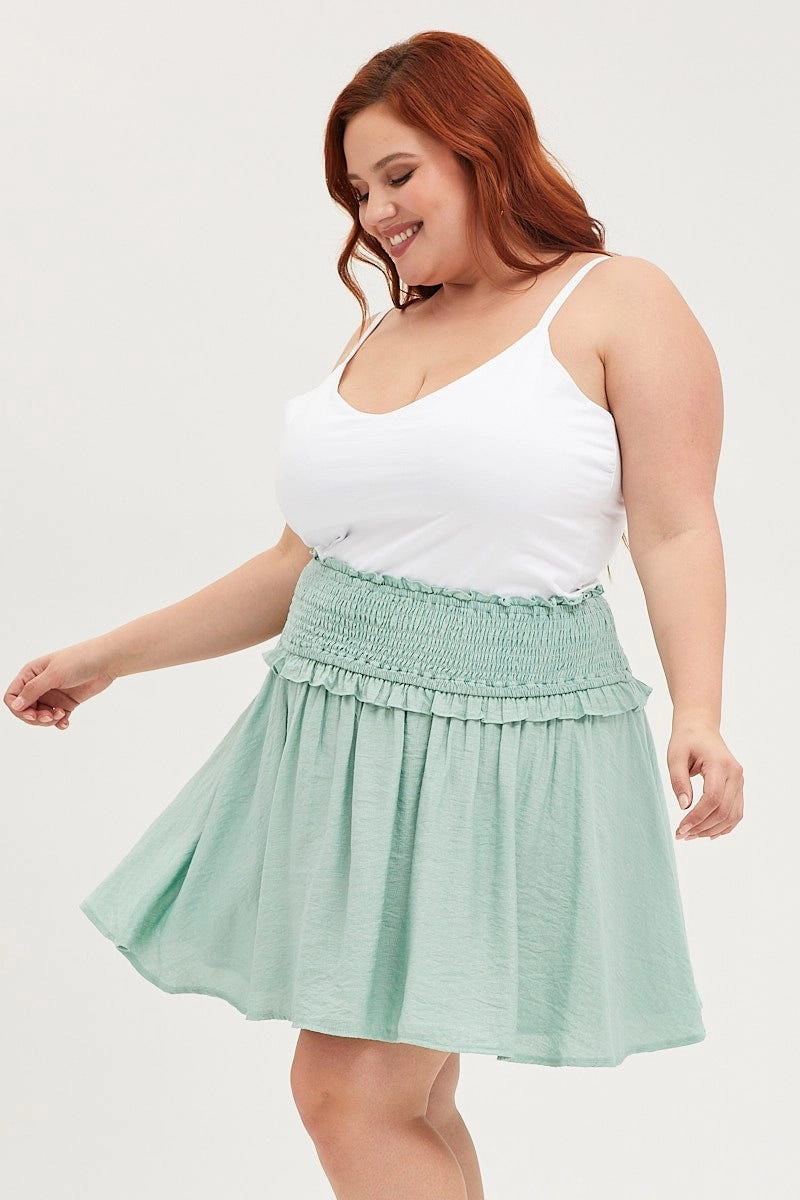 Style Preview Print Mix Green Mini A Line Skirt Elastic Waist