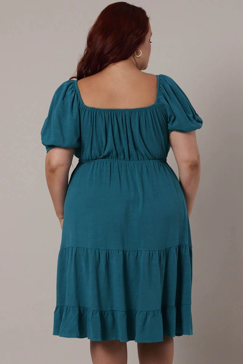 Lace Accent Perfect Comfort Wear Green Mini Dress Linen Blend Puff Sleeve Sweetheart Neck
