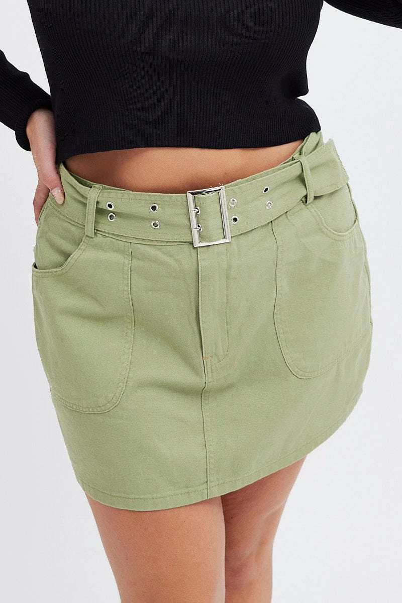 Urban Fit Green Mini Skirt Cargo Belt Cotton Drill