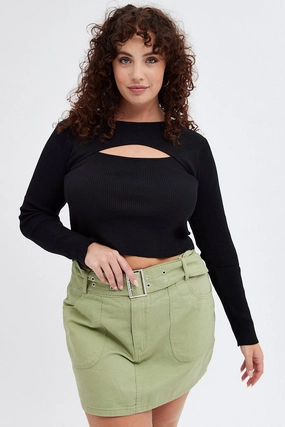 Green Mini Skirt Cargo Belt Cotton Drill Performance Outfit