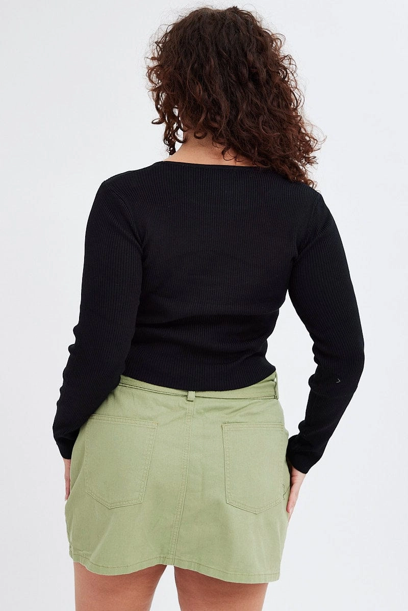 Smooth Finish Elegant Flow Green Mini Skirt Cargo Belt Cotton Drill