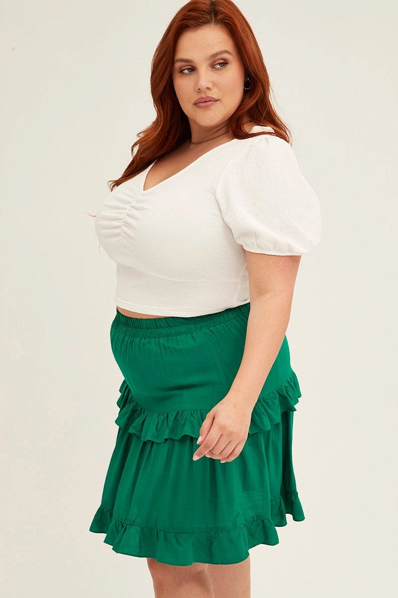 Mood Dressing Green Mini Skirt Elastic Waist Frill Detail