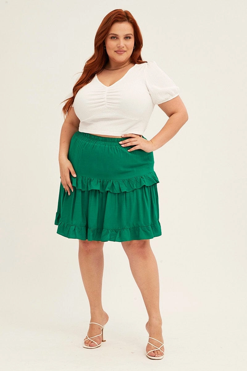 Green Mini Skirt Elastic Waist Frill Detail Fresh Detail Pastel tone