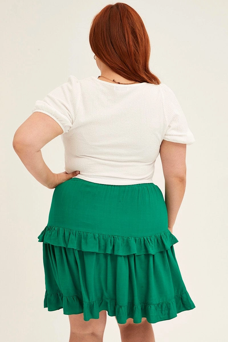 Green Mini Skirt Elastic Waist Frill Detail Light Comfort Minimal Vibes