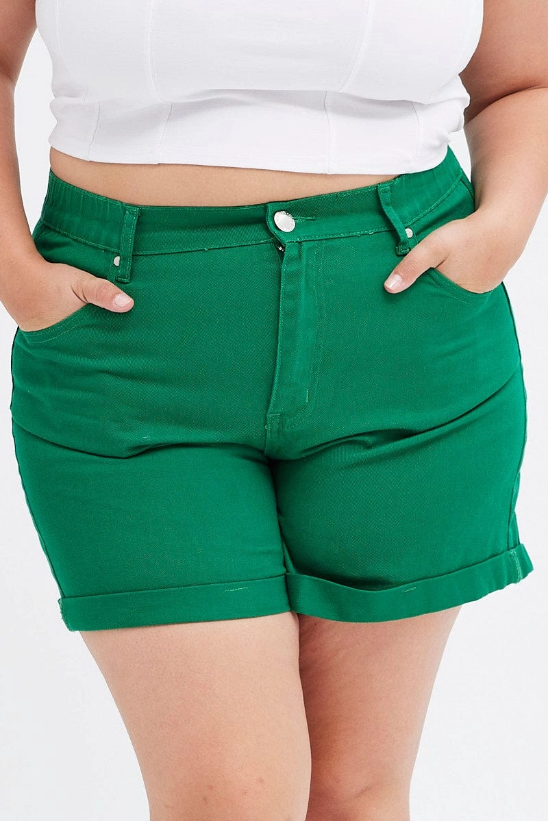 checked shorts All Day Flex Fit Green Mom Denim Shorts High Rise