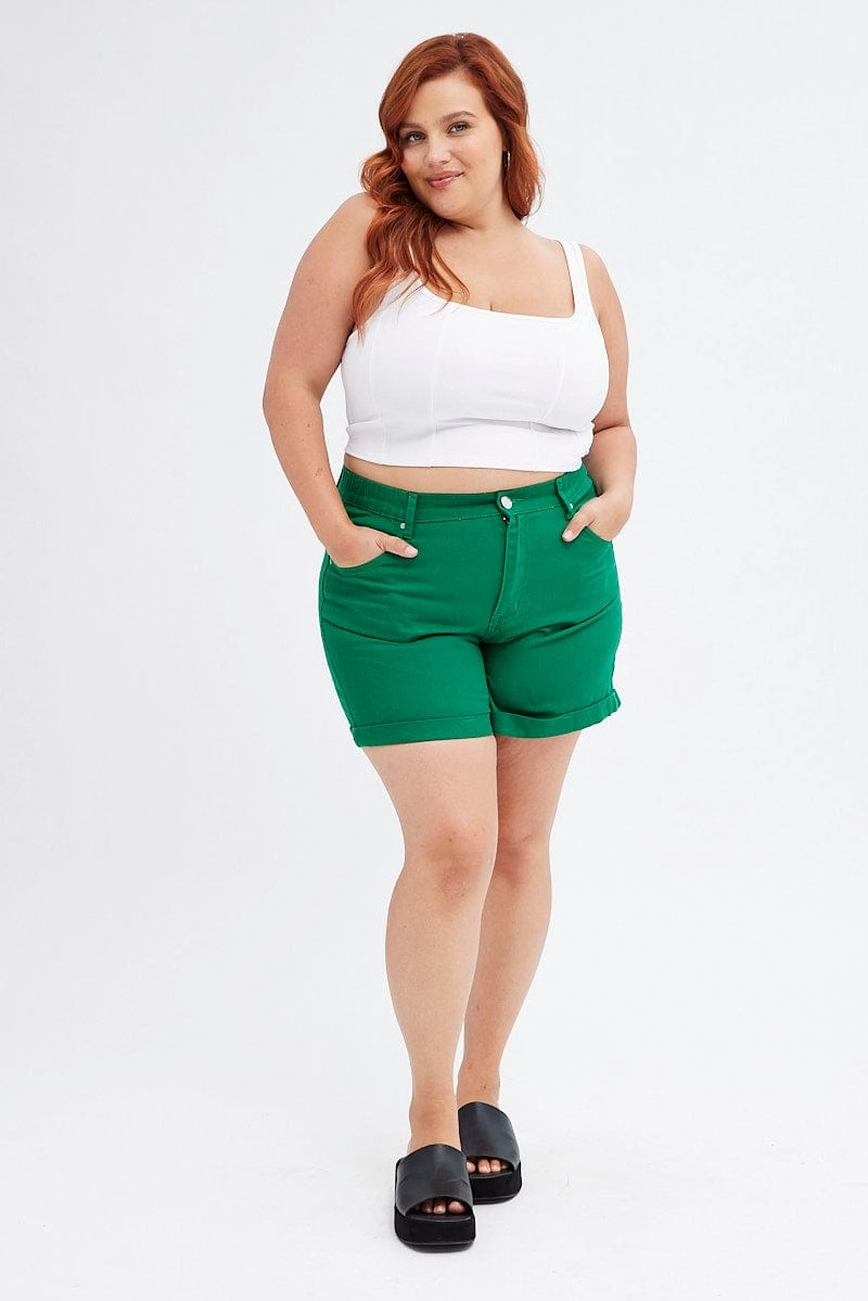 Green Mom Denim Shorts High Rise easygoing look fresh start